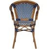 image:imageFlash Furniture Bordeaux IndoorOutdoor Commercial Bistro Stack Chair  Arms  BlackWhite PE Rattan Back and Seat  Natural Bamboo Print Metal Frame  4 PackNavy  WhiteNatural Frame