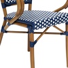 image:imageFlash Furniture Bordeaux IndoorOutdoor Commercial Bistro Stack Chair  Arms  BlackWhite PE Rattan Back and Seat  Natural Bamboo Print Metal Frame  4 PackNavy  WhiteNatural Frame