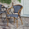 image:imageFlash Furniture Bordeaux IndoorOutdoor Commercial Bistro Stack Chair  Arms  BlackWhite PE Rattan Back and Seat  Natural Bamboo Print Metal Frame  4 PackNavy  WhiteNatural Frame