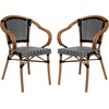 image:imageFlash Furniture Bordeaux IndoorOutdoor Commercial Bistro Stack Chair  Arms  BlackWhite PE Rattan Back and Seat  Natural Bamboo Print Metal Frame  4 PackBlack  WhiteNatural Frame
