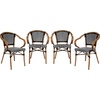 image:imageFlash Furniture Bordeaux IndoorOutdoor Commercial Bistro Stack Chair  Arms  BlackWhite PE Rattan Back and Seat  Natural Bamboo Print Metal Frame  4 PackBlack  WhiteNatural Frame