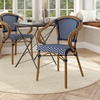 image:imageFlash Furniture Bordeaux IndoorOutdoor Commercial Bistro Stack Chair  Arms  BlackWhite PE Rattan Back and Seat  Natural Bamboo Print Metal Frame  4 PackNavy  WhiteNatural Frame