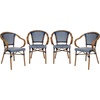 image:imageFlash Furniture Bordeaux IndoorOutdoor Commercial Bistro Stack Chair  Arms  BlackWhite PE Rattan Back and Seat  Natural Bamboo Print Metal Frame  4 PackNavy  WhiteNatural Frame
