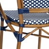image:imageFlash Furniture Bordeaux IndoorOutdoor Commercial Bistro Stack Chair  Arms  BlackWhite PE Rattan Back and Seat  Natural Bamboo Print Metal Frame  4 PackNavy  WhiteNatural Frame