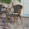 image:imageFlash Furniture Bordeaux IndoorOutdoor Commercial Bistro Stack Chair  Arms  BlackWhite PE Rattan Back and Seat  Natural Bamboo Print Metal Frame  4 PackBlack  WhiteNatural Frame