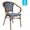 image:imageFlash Furniture Bordeaux IndoorOutdoor Commercial Bistro Stack Chair  Arms  BlackWhite PE Rattan Back and Seat  Natural Bamboo Print Metal Frame  4 PackNavy  WhiteNatural Frame