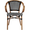 image:imageFlash Furniture Bordeaux IndoorOutdoor Commercial Bistro Stack Chair  Arms  BlackWhite PE Rattan Back and Seat  Natural Bamboo Print Metal Frame  4 PackBlack  WhiteNatural Frame