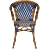 image:imageFlash Furniture Bordeaux IndoorOutdoor Commercial Bistro Stack Chair  Arms  BlackWhite PE Rattan Back and Seat  Natural Bamboo Print Metal Frame  4 PackNavy  WhiteNatural Frame