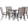image:imageFlash Furniture Brazos 5 Piece Outdoor Patio Dining Set  4 Gray Flex Comfort Stack Chairs  315 Square Tempered Glass Patio TableBrown