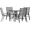 image:imageFlash Furniture Brazos 5 Piece Outdoor Patio Dining Set  4 Gray Flex Comfort Stack Chairs  315 Square Tempered Glass Patio TableGrey