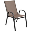 image:imageFlash Furniture Brazos Commercial Outdoor Dining Set 60 Tempered Glass Patio Table with Umbrella Hole 6 Stack Chairs with Flex Comfort Seats and Backs GrayBlackBrown