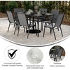 image:imageFlash Furniture Brazos Commercial Outdoor Dining Set 60 Tempered Glass Patio Table with Umbrella Hole 6 Stack Chairs with Flex Comfort Seats and Backs GrayBlackGrey