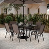 image:imageFlash Furniture Brazos Commercial Outdoor Dining Set 60 Tempered Glass Patio Table with Umbrella Hole 6 Stack Chairs with Flex Comfort Seats and Backs GrayBlackBrown