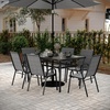image:imageFlash Furniture Brazos Commercial Outdoor Dining Set 60 Tempered Glass Patio Table with Umbrella Hole 6 Stack Chairs with Flex Comfort Seats and Backs GrayBlackGrey