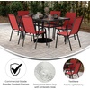 image:imageFlash Furniture Brazos Commercial Outdoor Dining Set 60 Tempered Glass Patio Table with Umbrella Hole 6 Stack Chairs with Flex Comfort Seats and Backs GrayBlackRed