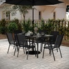 image:imageFlash Furniture Brazos Commercial Outdoor Dining Set 60 Tempered Glass Patio Table with Umbrella Hole 6 Stack Chairs with Flex Comfort Seats and Backs GrayBlackBlack