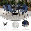 image:imageFlash Furniture Brazos Commercial Outdoor Dining Set 60 Tempered Glass Patio Table with Umbrella Hole 6 Stack Chairs with Flex Comfort Seats and Backs GrayBlackNavy