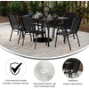 image:imageFlash Furniture Brazos Commercial Outdoor Dining Set 60 Tempered Glass Patio Table with Umbrella Hole 6 Stack Chairs with Flex Comfort Seats and Backs GrayBlackBlack