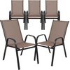 image:imageFlash Furniture Brazos Series Outdoor Stackable Patio Chairs with Flex Comfort Material Stacking Outdoor Modern Sling Patio Chairs Set of 5 BlackBrown