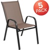 image:imageFlash Furniture Brazos Series Outdoor Stackable Patio Chairs with Flex Comfort Material Stacking Outdoor Modern Sling Patio Chairs Set of 5 BlackBrown