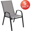 image:imageFlash Furniture Brazos Series Outdoor Stackable Patio Chairs with Flex Comfort Material Stacking Outdoor Modern Sling Patio Chairs Set of 5 BlackGrey