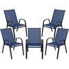 image:imageFlash Furniture Brazos Series Outdoor Stackable Patio Chairs with Flex Comfort Material Stacking Outdoor Modern Sling Patio Chairs Set of 5 BlackNavy