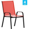 image:imageFlash Furniture Brazos Series Outdoor Stackable Patio Chairs with Flex Comfort Material Stacking Outdoor Modern Sling Patio Chairs Set of 5 BlackRed