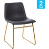 image:imageFlash Furniture Butler 18 LeatherSoft Dining Table Height Chairs MidCentury Modern Bucket Style Dining Chairs Set of 2 Light BrownBlackGray LeathersoftGold Frame