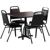 image:imageFlash Furniture Carlton 36 Square Walnut Laminate Table Set with XBase and 4 Black Trapezoidal Back Banquet ChairsMahogany TopBlack Vinyl Seat