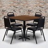 image:imageFlash Furniture Carlton 36 Square Walnut Laminate Table Set with XBase and 4 Black Trapezoidal Back Banquet ChairsWalnut TopBlack Vinyl Seat