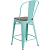 image:imageFlash Furniture Carly 24 High Mint Green Metal Counter Height Stool with Back and Wood Seat1