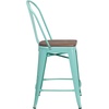 image:imageFlash Furniture Carly 24 High Mint Green Metal Counter Height Stool with Back and Wood Seat1