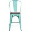 image:imageFlash Furniture Carly 24 High Mint Green Metal Counter Height Stool with Back and Wood Seat1
