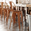 image:imageFlash Furniture Carly Commercial Grade 30 High Orange Metal IndoorOutdoor Bar Height Stool with Back and Teak Polystyrene Seat