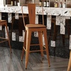image:imageFlash Furniture Carly Commercial Grade 30 High Orange Metal IndoorOutdoor Bar Height Stool with Back and Teak Polystyrene Seat