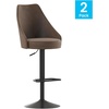 image:imageFlash Furniture Chrishelle Set of 2 Commercial Adjustable Height Bar Stools  Brown LeatherSoft Tufted Upholstery  Pedestal Base  Integrated FootringBrown