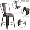 image:imageFlash Furniture Commercial Grade 24 High Black Metal IndoorOutdoor Counter Height Stool with Removable BackCopper