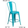 image:imageFlash Furniture Commercial Grade 24 High Black Metal IndoorOutdoor Counter Height Stool with Removable BackCrystal Tealblue