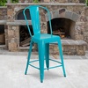 image:imageFlash Furniture Commercial Grade 24 High Black Metal IndoorOutdoor Counter Height Stool with Removable BackCrystal Tealblue