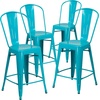 image:imageFlash Furniture Commercial Grade 24 High Black Metal IndoorOutdoor Counter Height Stool with Removable BackCrystal Tealblue