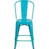 image:imageFlash Furniture Commercial Grade 24 High Black Metal IndoorOutdoor Counter Height Stool with Removable BackCrystal Tealblue