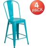 image:imageFlash Furniture Commercial Grade 24 High Black Metal IndoorOutdoor Counter Height Stool with Removable BackCrystal Tealblue