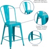 image:imageFlash Furniture Commercial Grade 24 High Black Metal IndoorOutdoor Counter Height Stool with Removable BackCrystal Tealblue