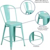image:imageFlash Furniture Commercial Grade 24 High Black Metal IndoorOutdoor Counter Height Stool with Removable BackMint Green