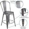 image:imageFlash Furniture Commercial Grade 24 High Black Metal IndoorOutdoor Counter Height Stool with Removable BackSilver Gray