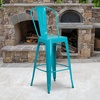 image:imageFlash Furniture Commercial Grade 30 High Black Metal IndoorOutdoor Barstool with Removable BackCrystal Tealblue