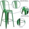 image:imageFlash Furniture Commercial Grade 30 High Black Metal IndoorOutdoor Barstool with Removable BackDistressed Green