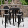 image:imageFlash Furniture Commercial Grade 30 Round Black Metal IndoorOutdoor Bar Table Set with 4 Square Seat Backless StoolsBlack