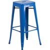 image:imageFlash Furniture Commercial Grade 30 Round Black Metal IndoorOutdoor Bar Table Set with 4 Square Seat Backless StoolsBlue