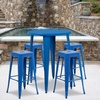 image:imageFlash Furniture Commercial Grade 30 Round Black Metal IndoorOutdoor Bar Table Set with 4 Square Seat Backless StoolsBlue